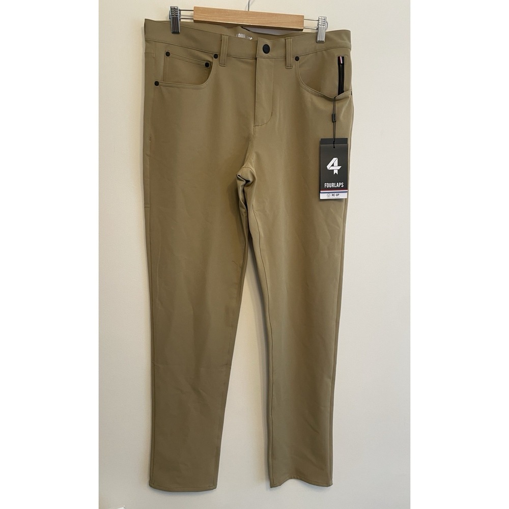 Fourlaps Traverse Pants Men Size 33 x 32 Athletic Fit Tan Stretch Tech Golf New